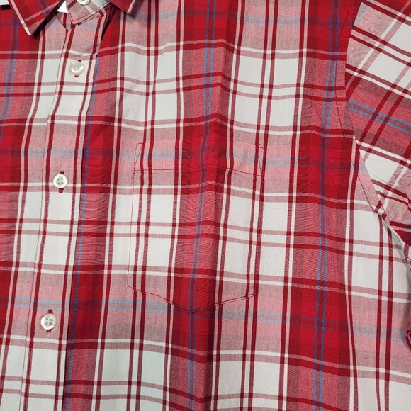 GAP Men's Red Plaid Short Sleeve Button-Up Cotton Poplin Shirt Size XX-Large - Picture 4 of 12